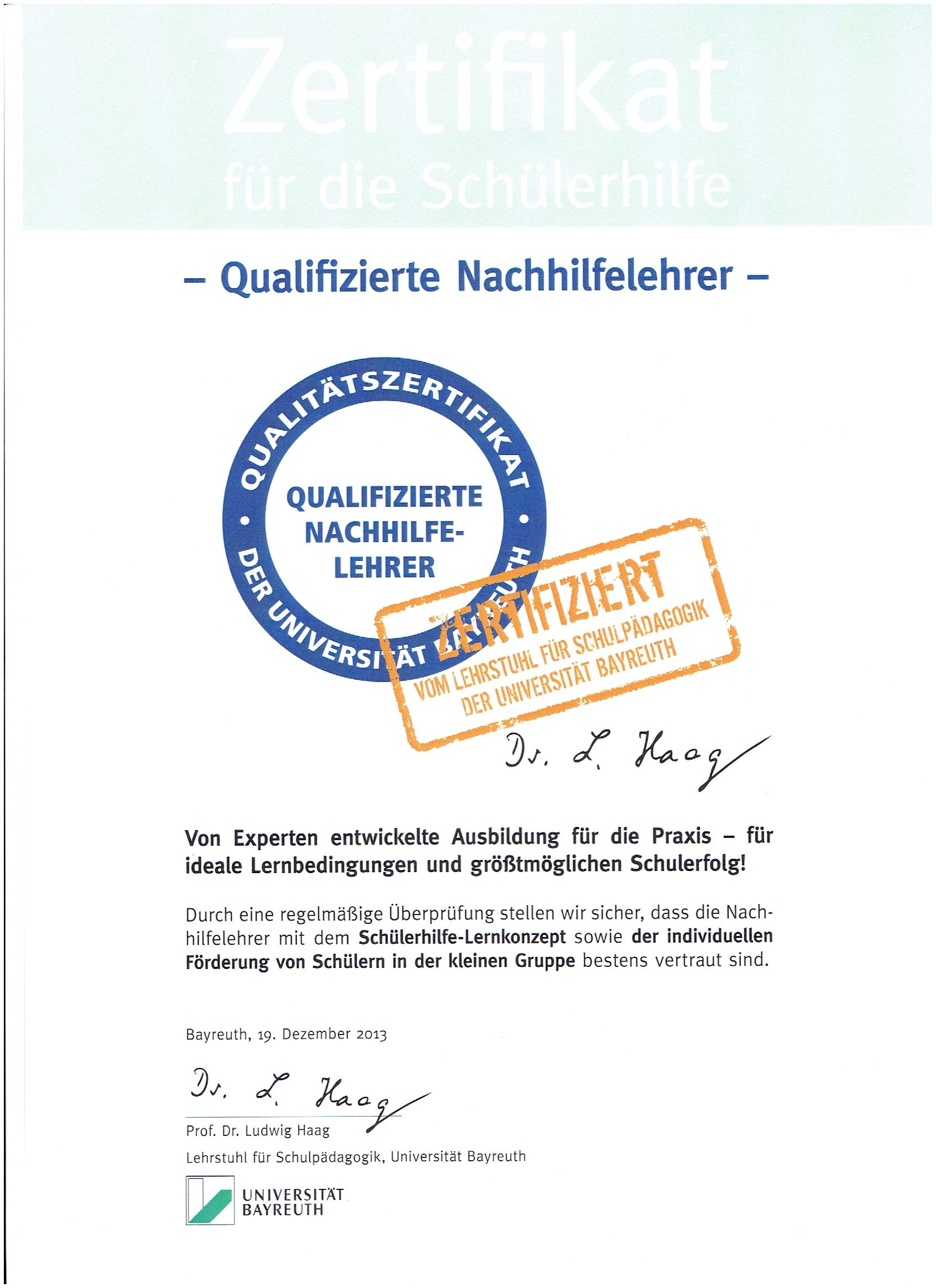Schülerhilfe - Roedermark - NHL Zertifikat