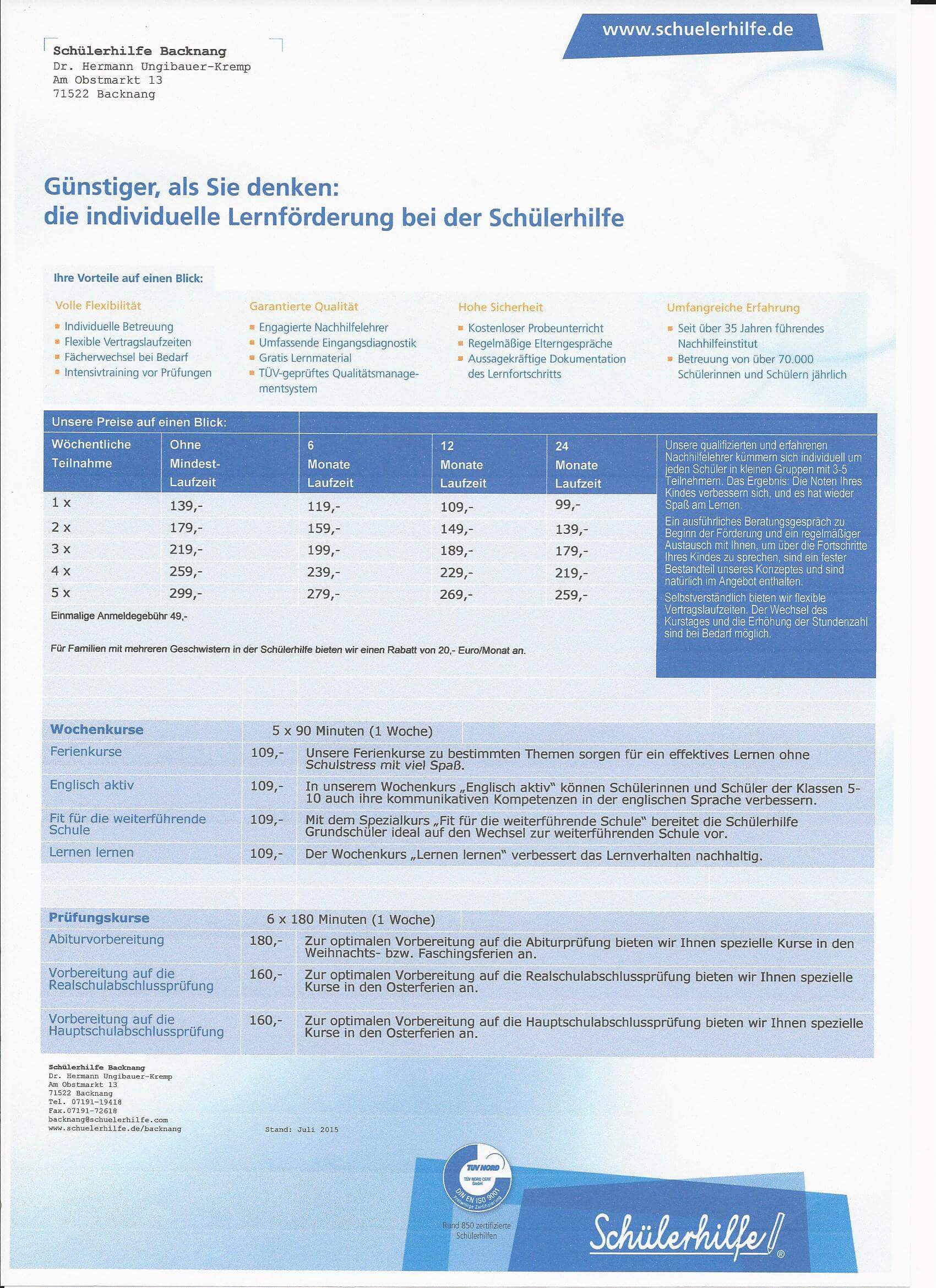 Nachhilfe Preise Pro Stunde Schüler Nachhilfe Backnang | Schülerhilfe das Original