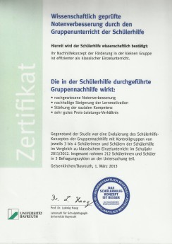 Schülerhilfe - Bielefeld-Heepen - Zerfifikat Ausgezeichnet