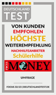 Siegel für die höchste Weiterempfehlung bei Kunden ermittelt von Focus Money im Deutschlandtest