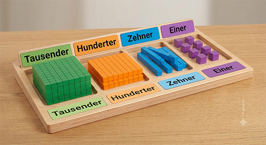Ein Holzmodell von Stellenwerten.