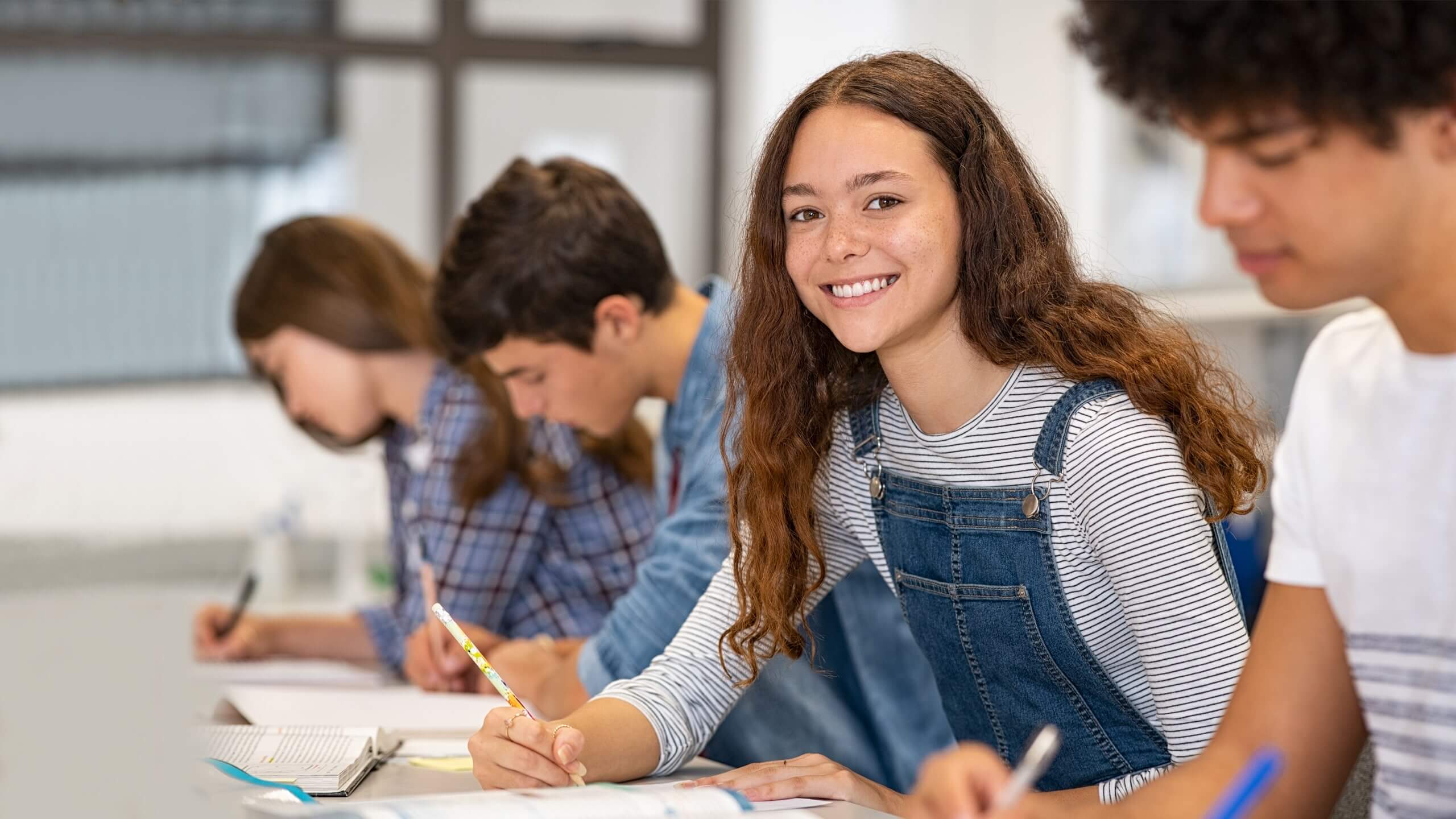 2 Schülerinnen und 2 Schüler lernen